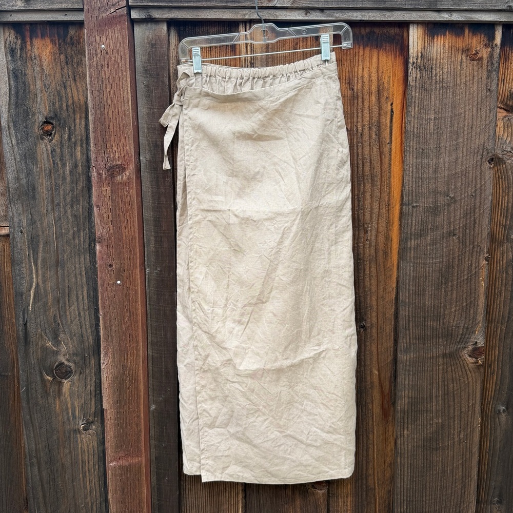 Sou Sou Wrap Skirt Womens Light Tan Linen 35" Kimono Sewing Okada Kyoto Japan - Picture 2 of 7